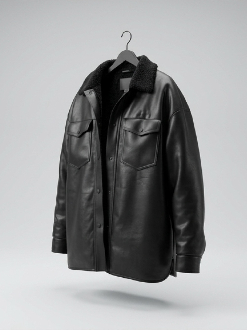 Women’s Black Faux Leather Sherpa Collar Jacket